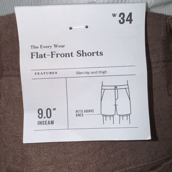 Goodfellow & Co Shorts Flat Front Every Wear Linen Blend Mens Size 34 Brown New - Picture 5 of 10
